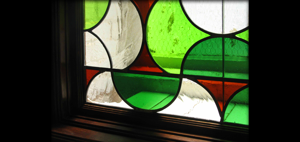 Detail of lead and stained glass window